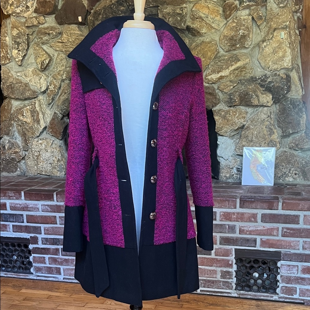 Black Rivet Fuchsia and Black Button Down Coat - Picture 11 of 13
